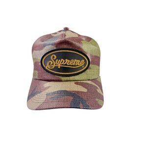 Supreme Mesh Back Trucker Hat Camo Leather Patch Snapback Cap Made in USA NEW